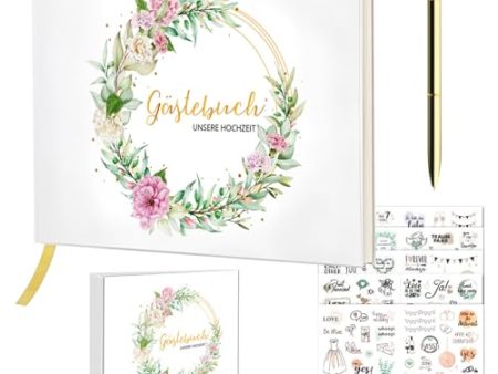 (Idioma Alemán) Libro de Visitas de Boda Sporgo: Elegante Álbum de Recuerdos con 60 Páginas y Accesorios Decorativos For Cheap